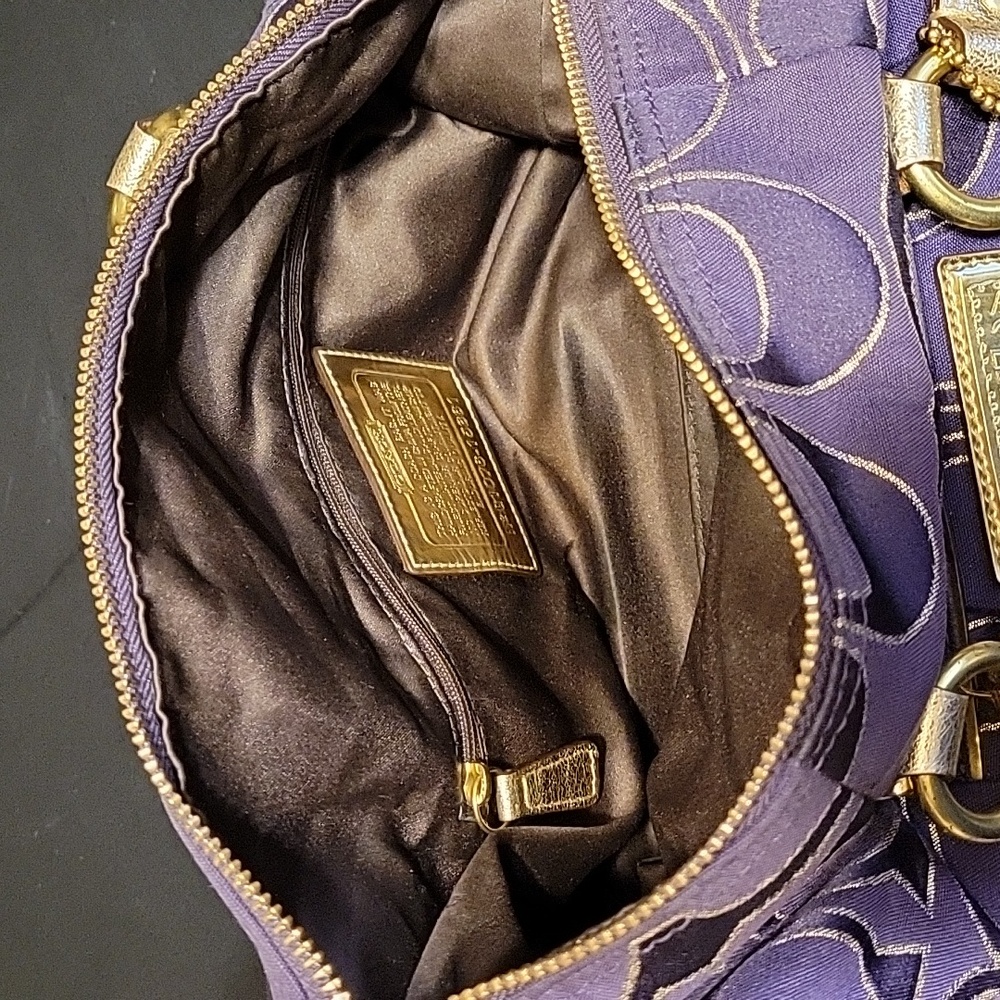 Coach Poppy Purple and Gold Metalic Satchel Purse - Picture 16 of 17